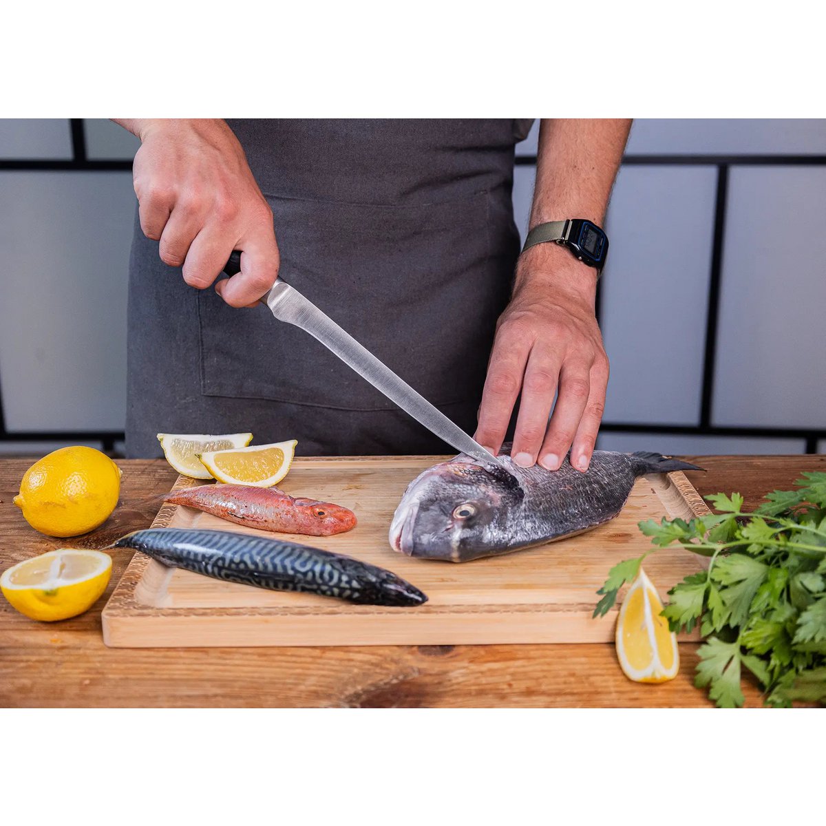 Flexibel fileermes met bamboe Saya en bamboe box - 200 mm lemmet - DRIVURA™