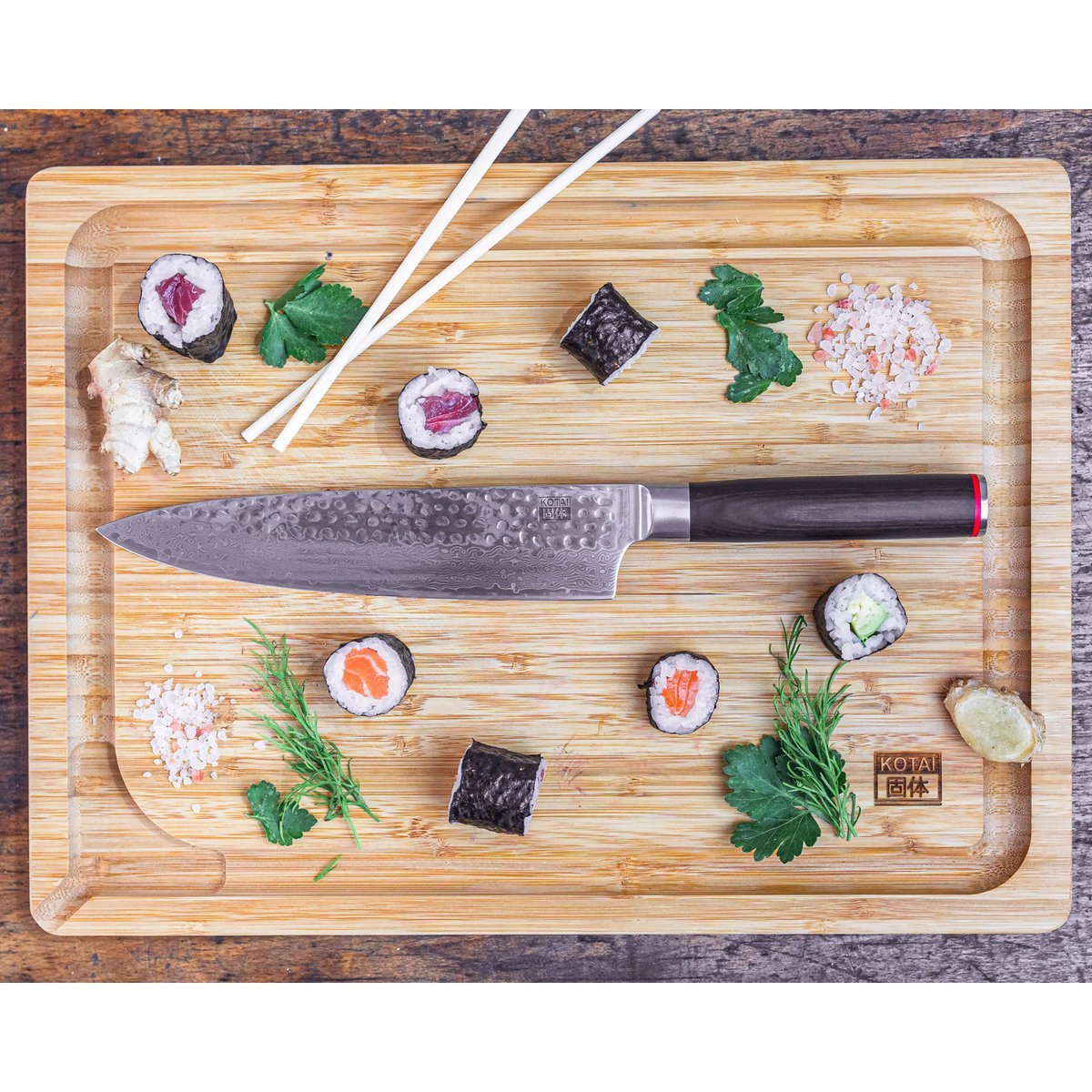 KOTAI bamboe snijplank met sapgroef en verborgen handvatten - 40 x 30 x 2 cm - DRIVURA™